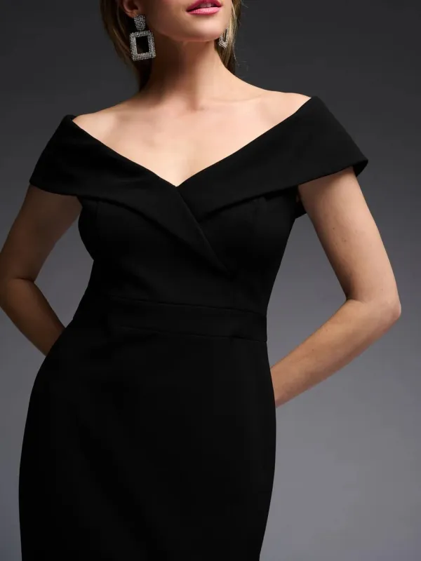 Off - Shoulder Black Mesh - Paneled Dress