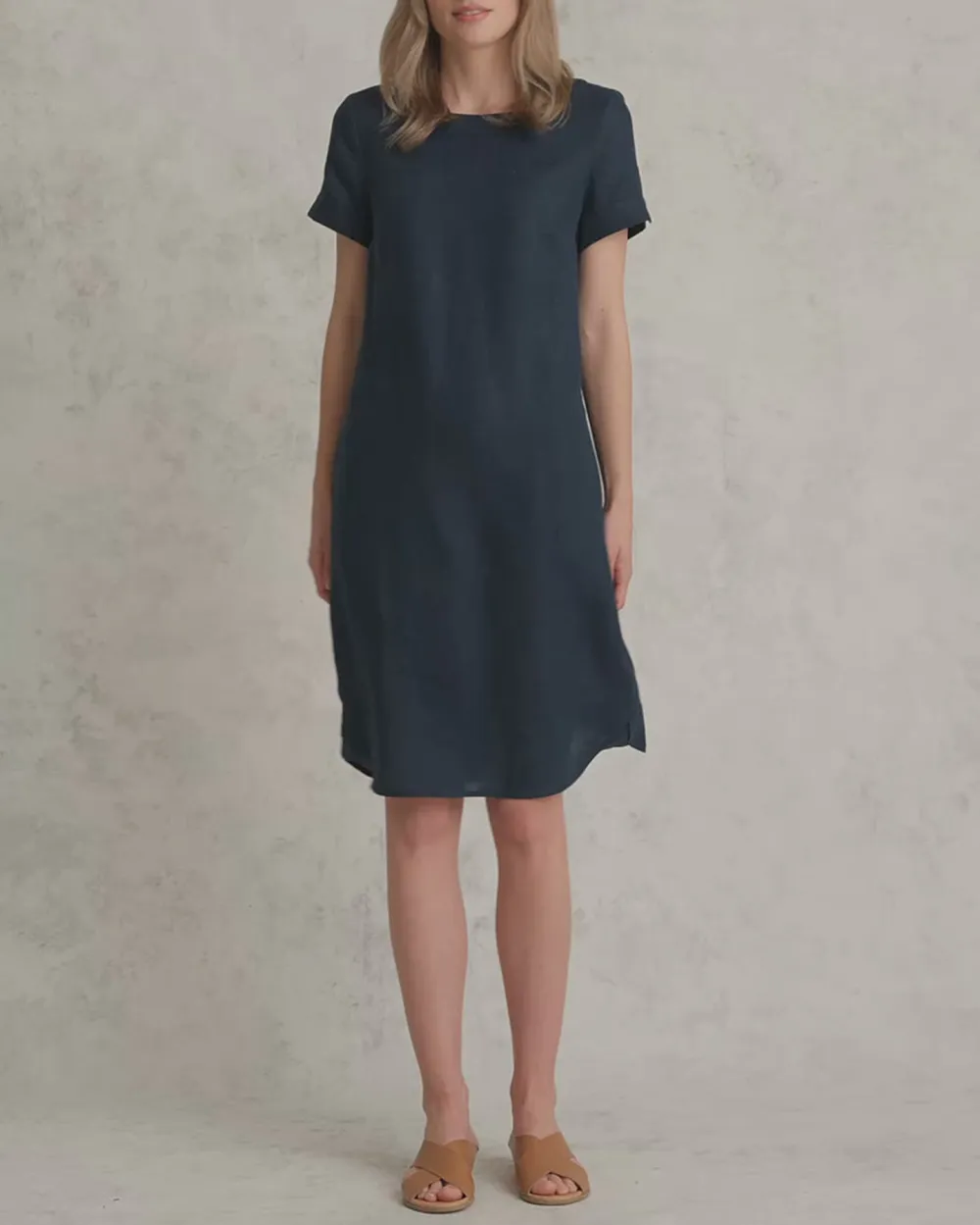 Scoop Neck Linen Dress - Ink