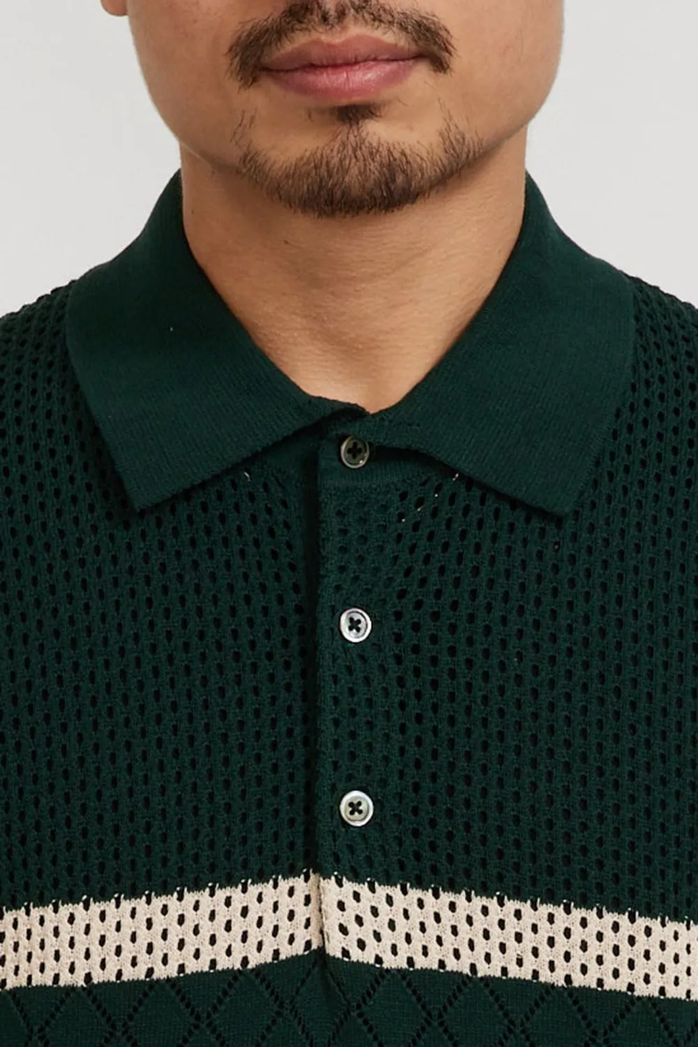 Knit Polo Mesh Stripe Green