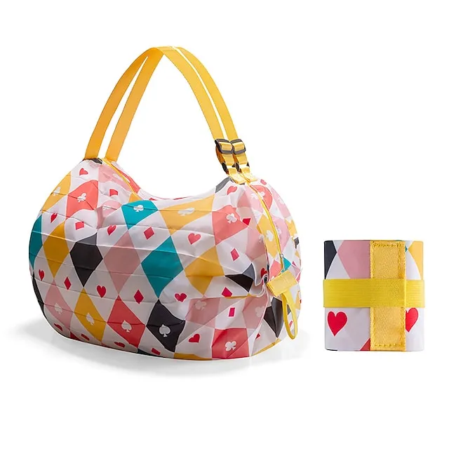 Women's Shoulder Bag Duffle Bag Nylon Shopping Daily Zipper Large Capacity Waterproof Foldable Solid Color Geometric Color Block Pink camouflage Diamond pattern Yellow dots