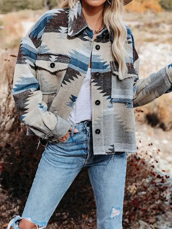 Retro Ethnic Geometric Print Jacket