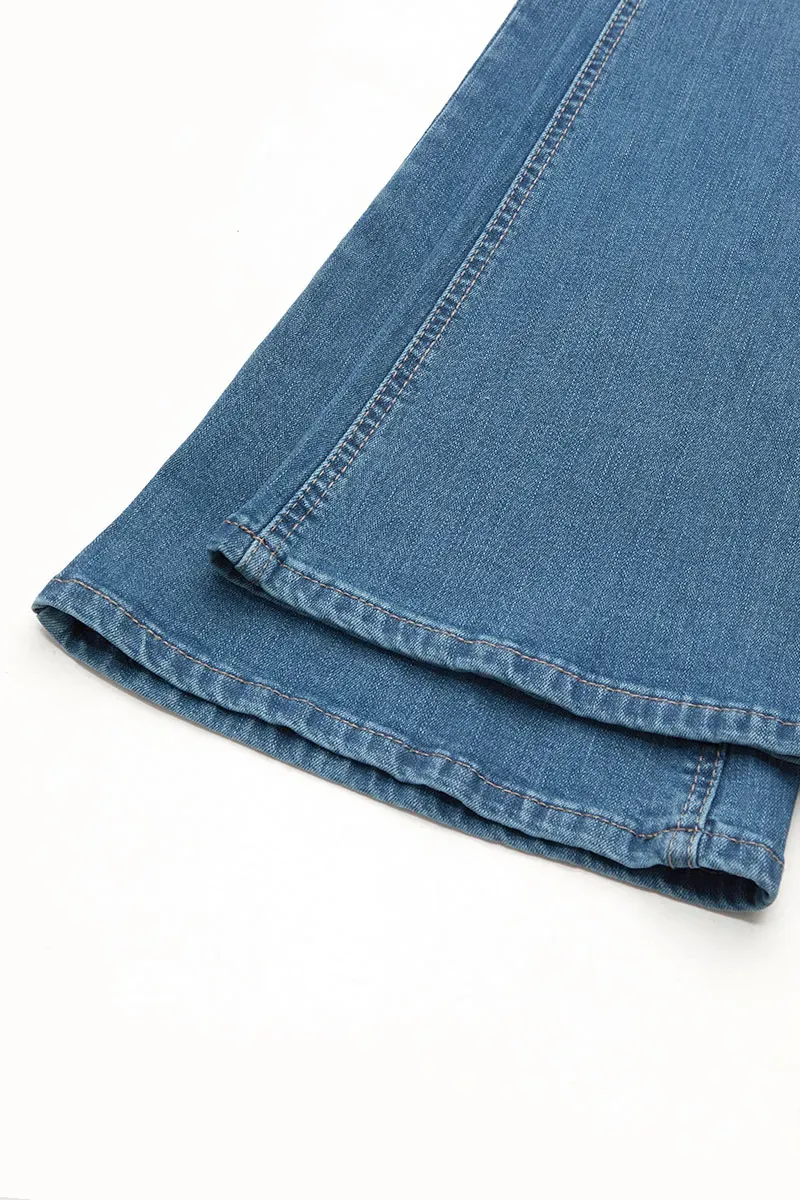 Flap Pocket Button Up Low Rise Flare Jeans