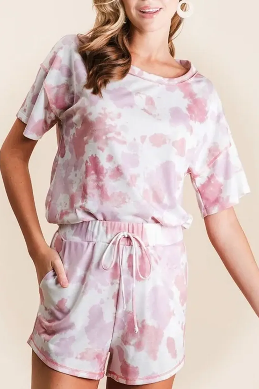 Art Tie-Dyeing Pink Hight Waist Shorts