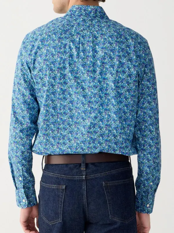 Blue And White Floral Print Long Sleeve Shirt