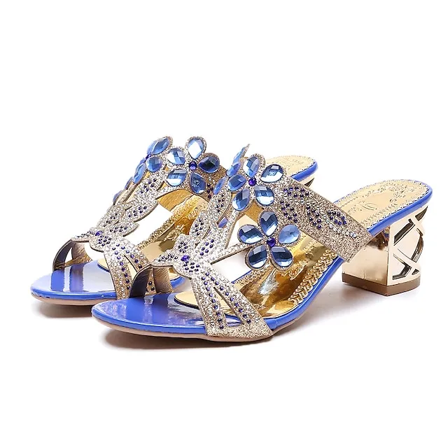 Women's Sandals Block Heel Sandals Outdoor Slippers Outdoor Daily Summer Block Heel Chunky Heel Open Toe Elegant Sexy Casual Faux Leather Glitter Loafer Black Royal Blue Green