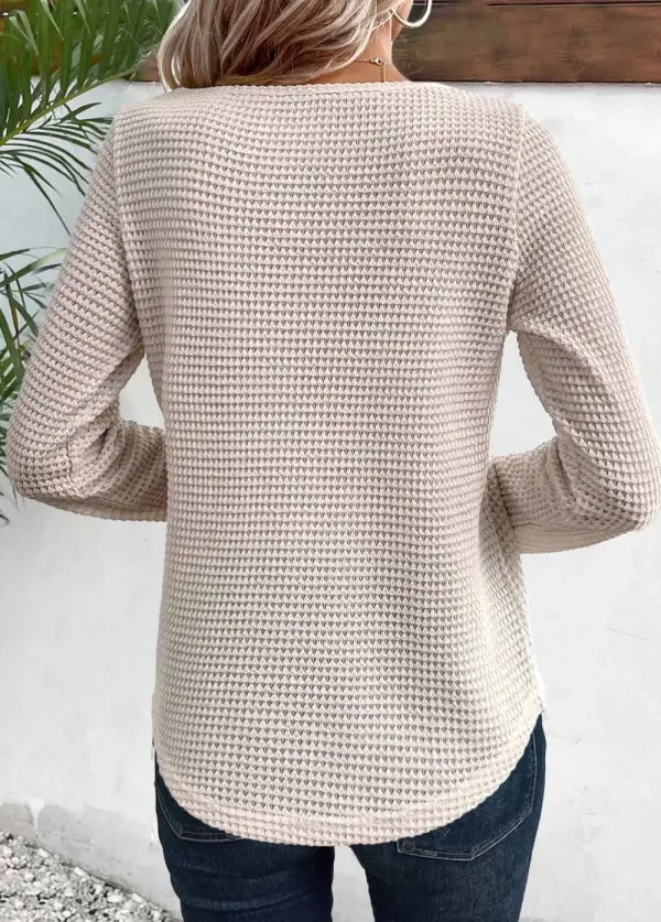Beige Lace Long Sleeve Round Neck T Shirt