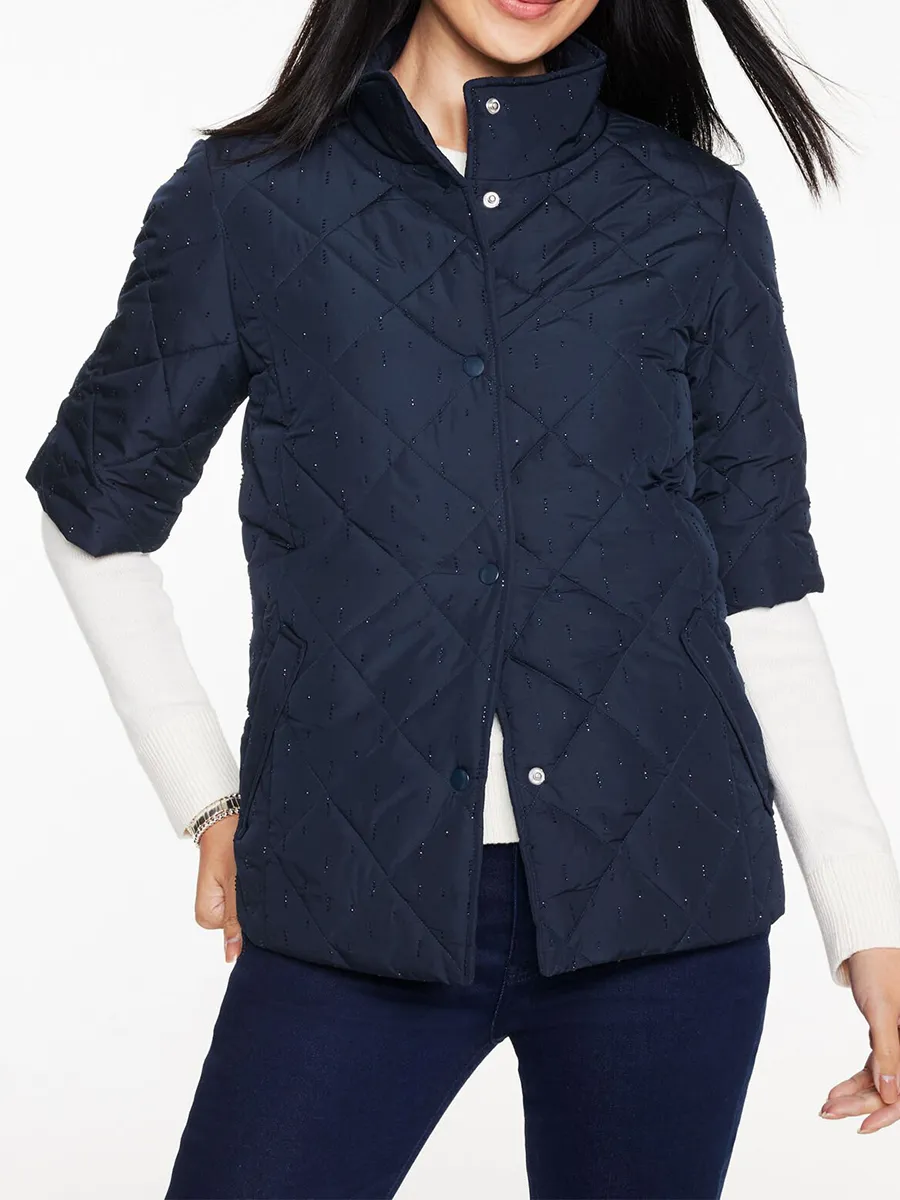 Lady's Fashionable And Shiny Needle Stitched Button Down Down Jacket