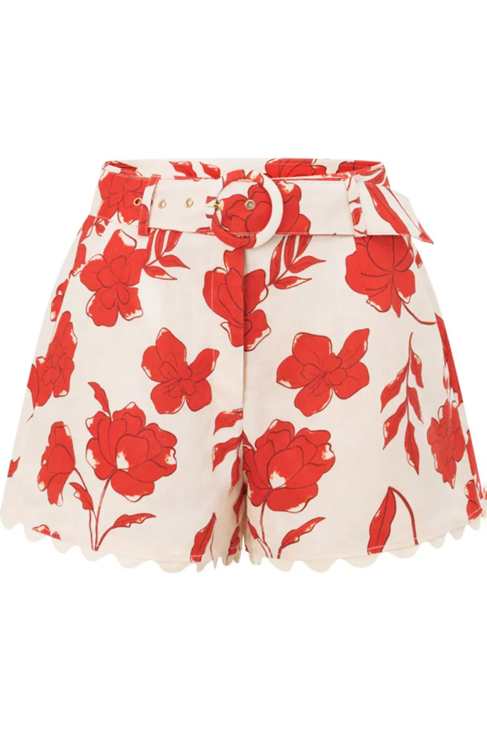 Floral Print Scalloped Hem Shorts