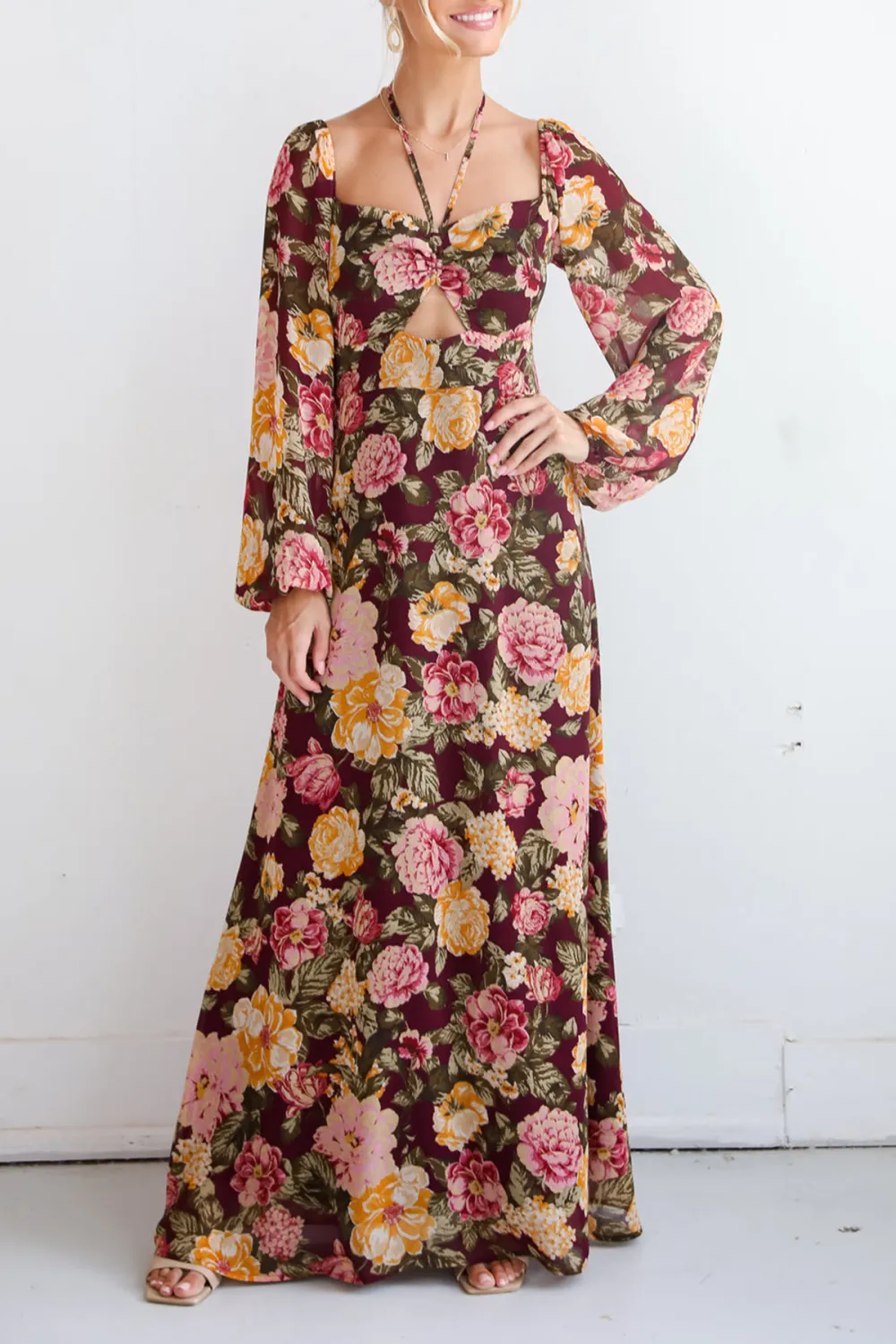 Breathtaking View Plum Floral Maxi Dress