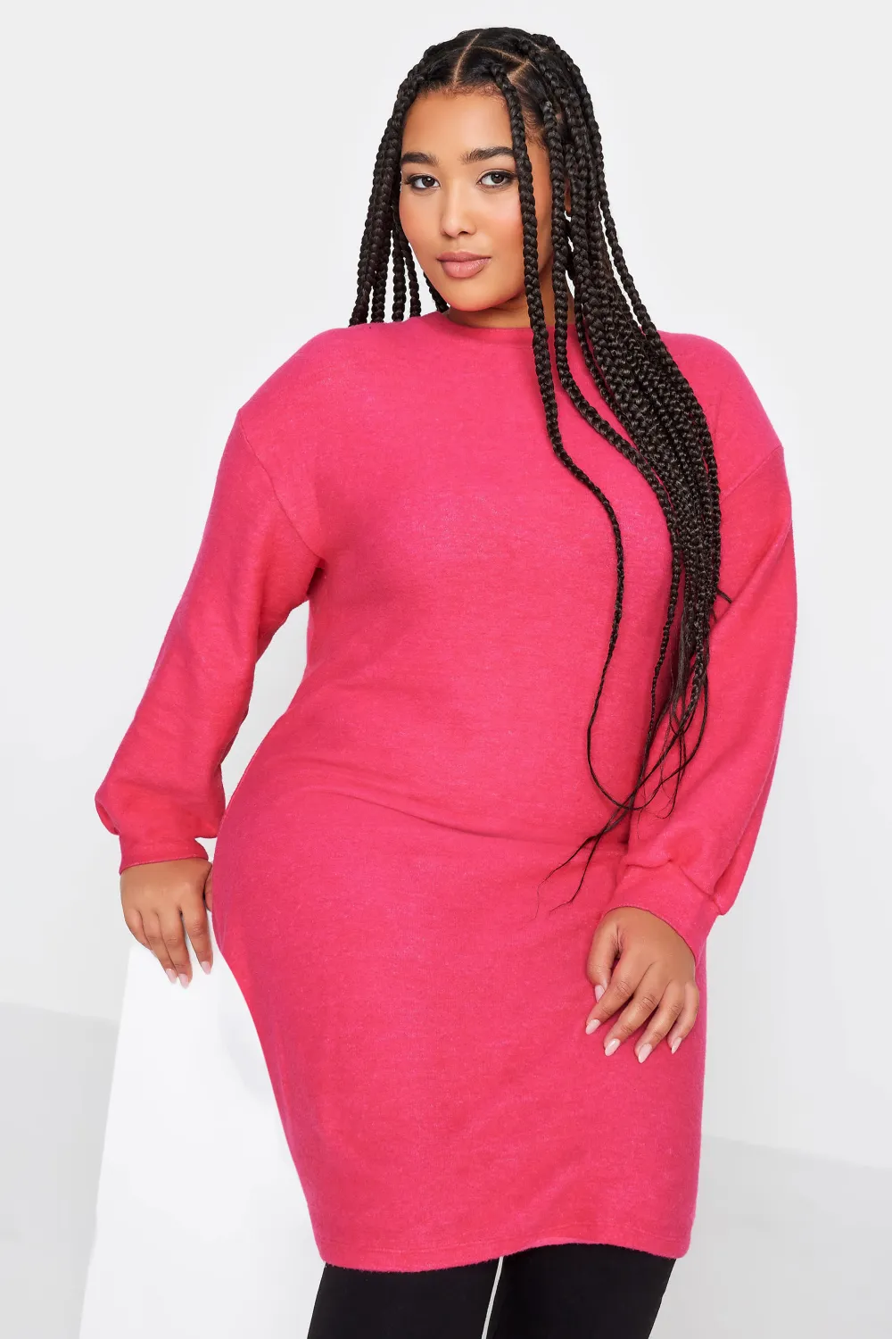 YOURS Curve Hot Pink Soft Touch Midi Jumper Dress