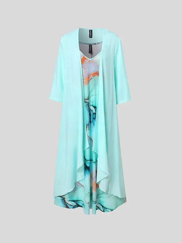 Rainbow gradient marble loose resort beach Chiffon two-piece dress set long