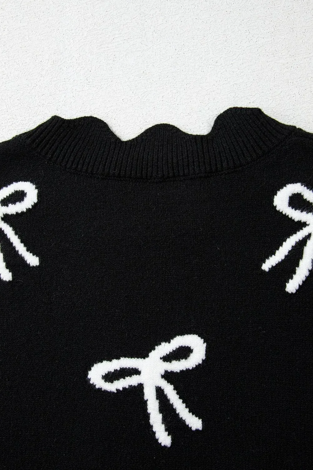 Bow Simple Temperament Fit versatile black  Knit Sweater