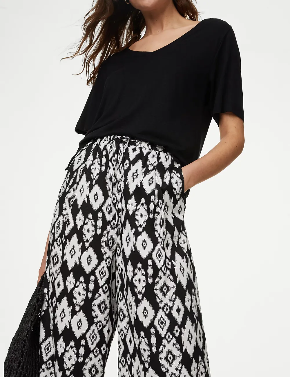 Plants Printed Wide Leg Trousers