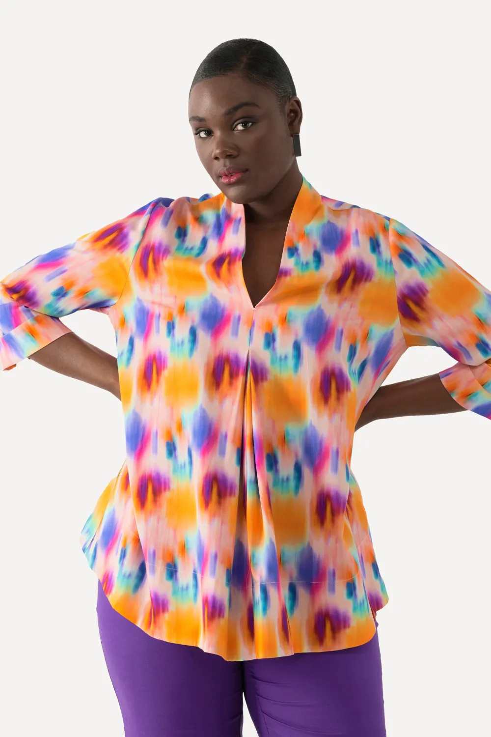 Tunika Lyocell Kelchkragen V-Ausschnitt 3/4-Arm