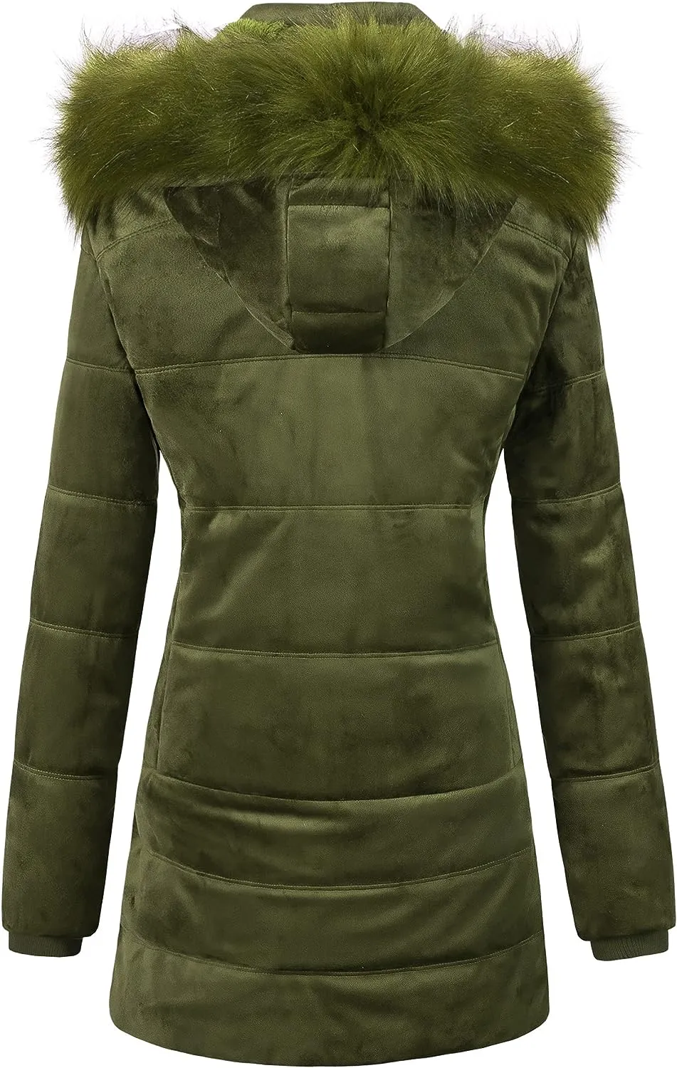 Women's Warm Winter Coat Velvet Puffer Jacket Quilted Faux Fur Hood
