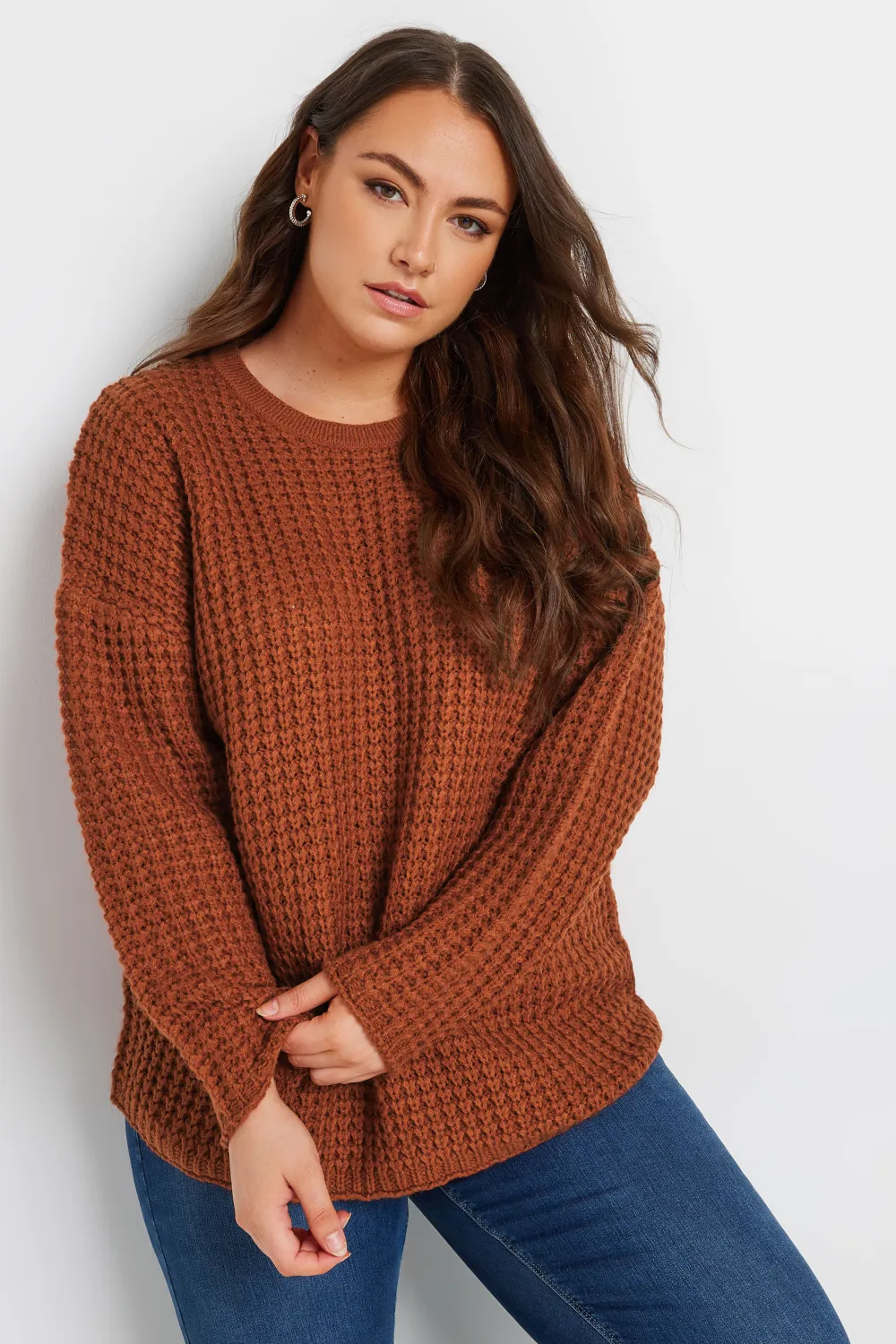 YOURS Curve Stone Brown Waffle Knit Jumper