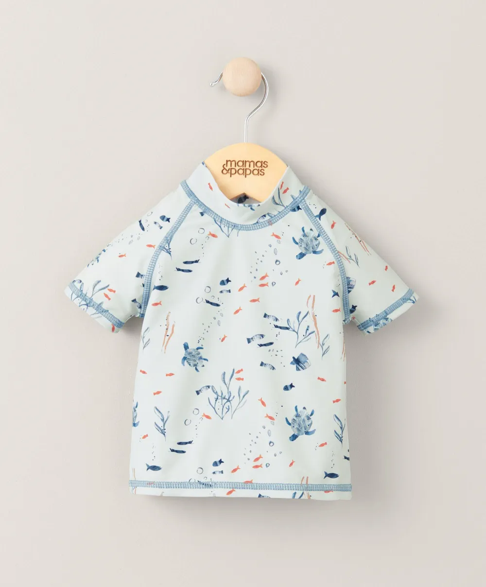 Short Sleeve Rash Top Swimwear - Blue