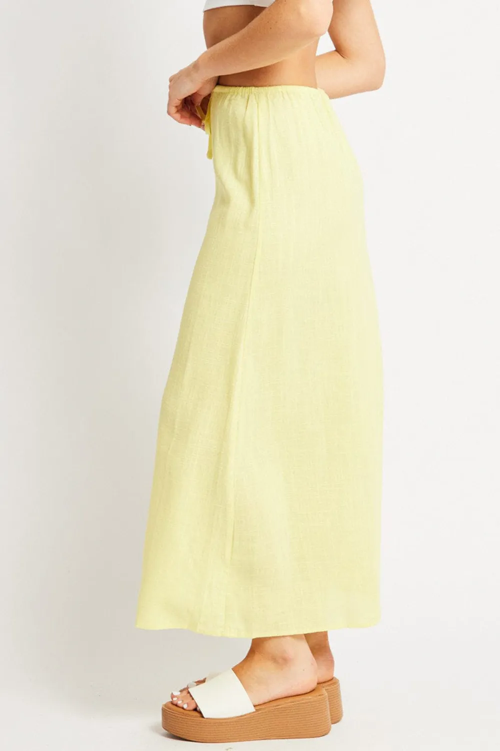 Yellow Midi Skirt Relaxed Fit Elastic Waist