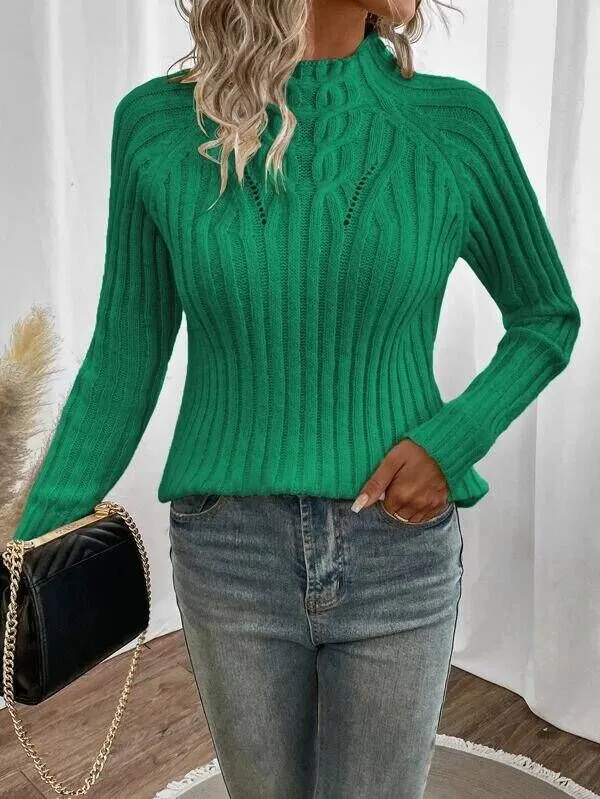 Raglan Sleeve Cable Knit Sweater