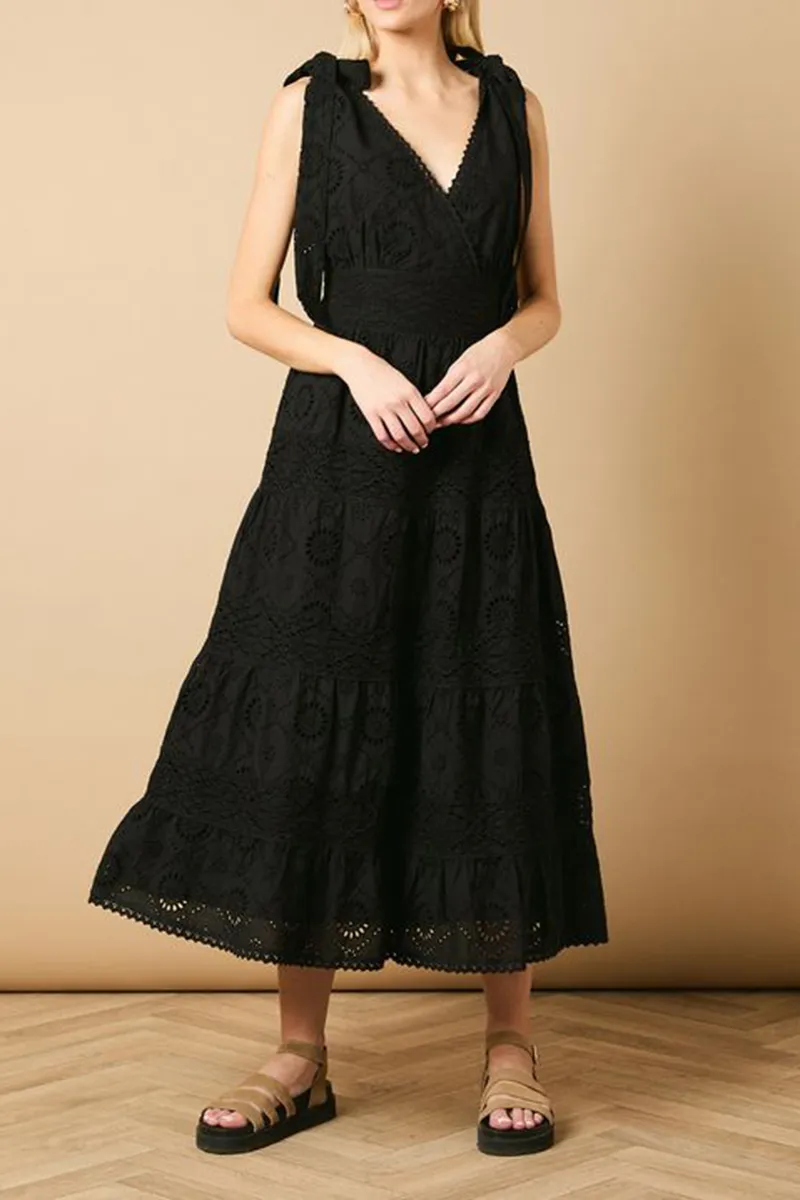Casual Style Tie Shoulder V Neck Dress