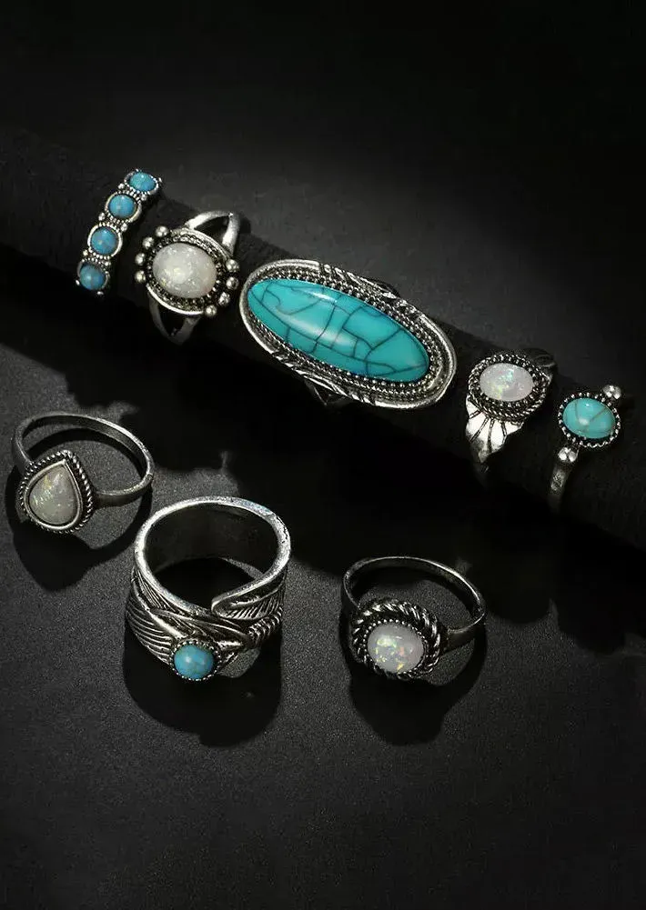 Bohemian Turquoise Bead Ring Set