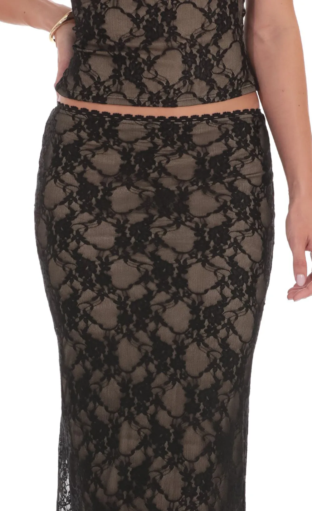 Lace Strapless Two Piece Set in Black