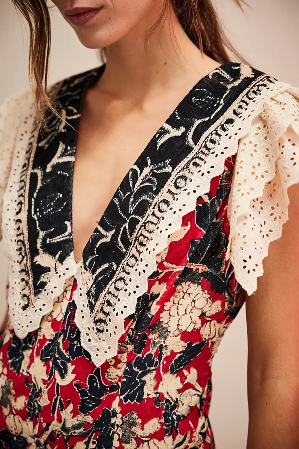 Floral Print V Neck Ruffled Mini Dress