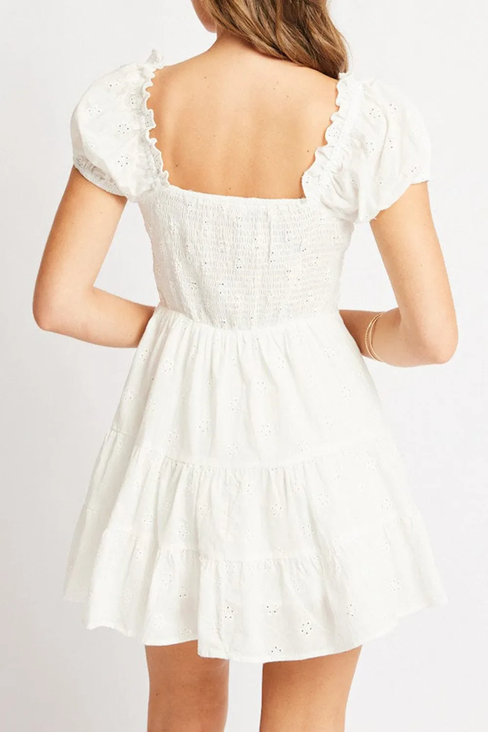 White Fit And Flare Dress Short Sleeve Eyelet Fabric