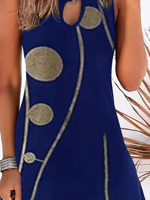 Women's Casual Dress Mini Dress Black Blue Sleeveless Geometric Print Summer Spring Crew Neck Basic Summer Dress Spring Dress 2023 S M L XL XXL 3XL 4XL 5XL