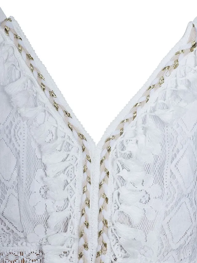 Women's Party Dress Lace Dress Casual Dress Holiday Dress Long Dress Maxi Dress White Beige Sleeveless Print Lace Summer Spring V Neck Basic