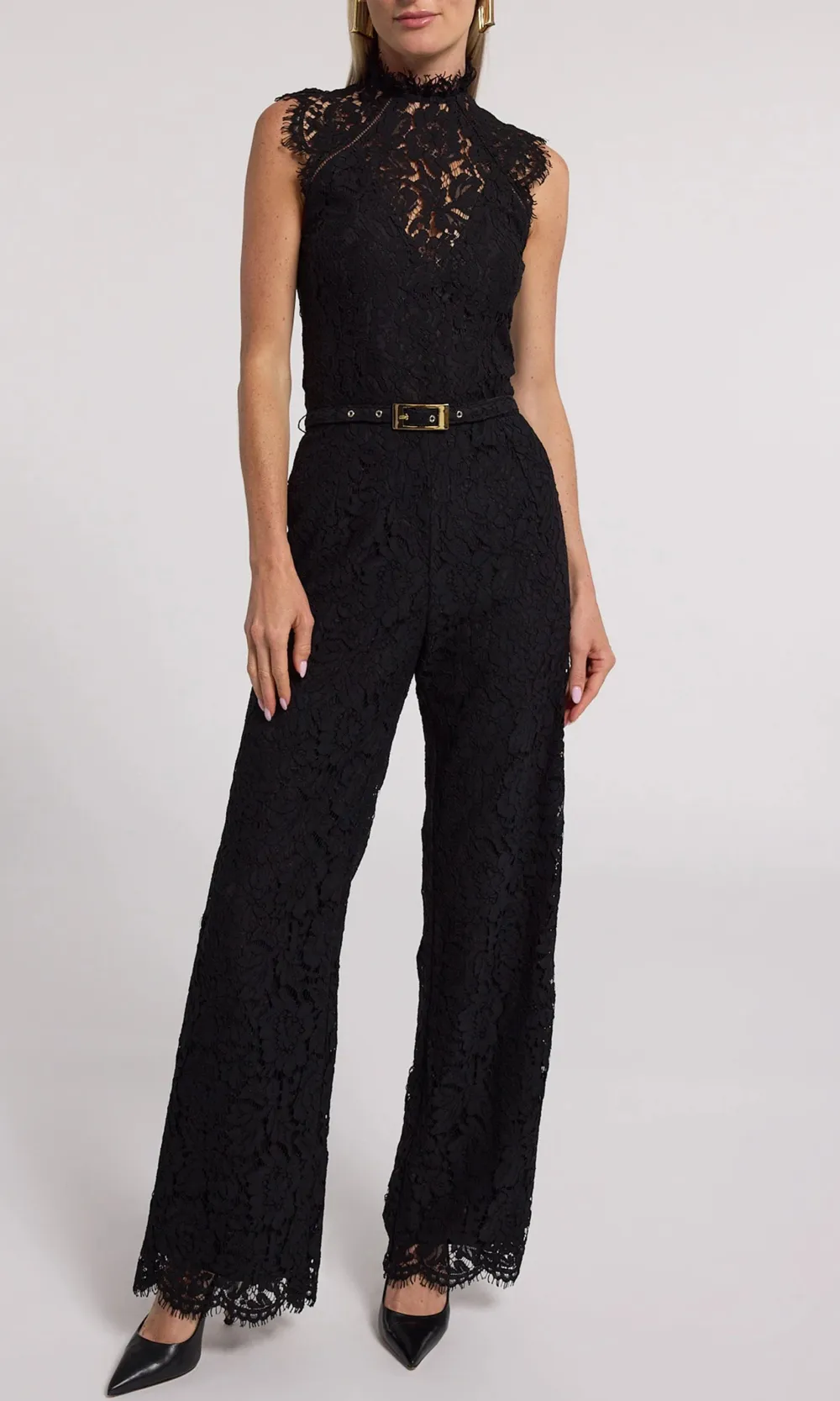 Black Lace Panel Top Jumpsuit