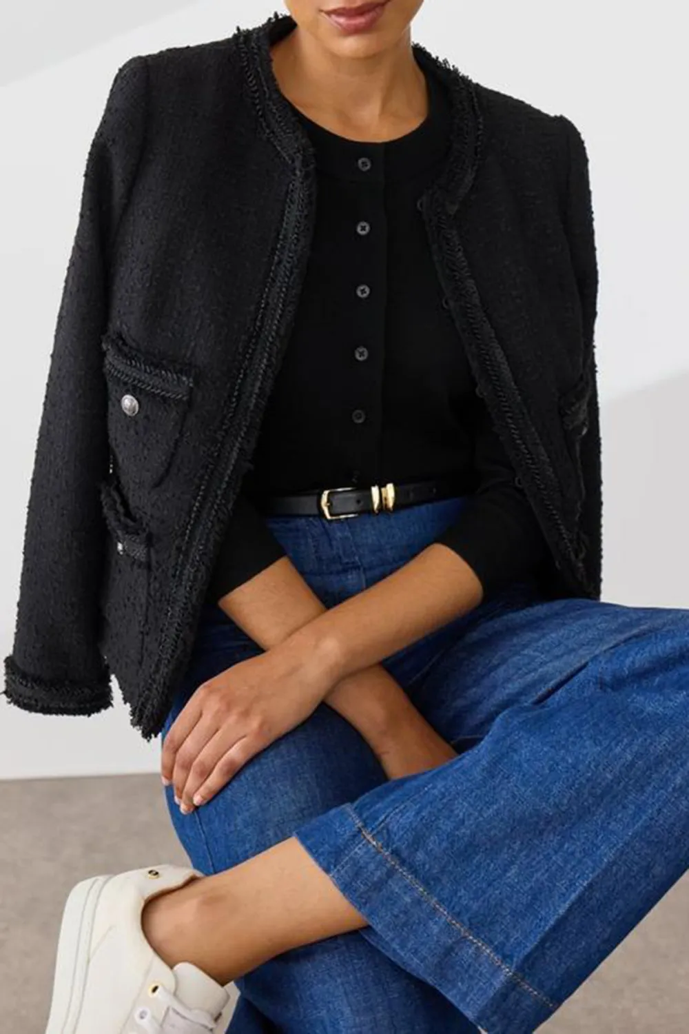 Black Tweed Pocket Detail Short Jacket