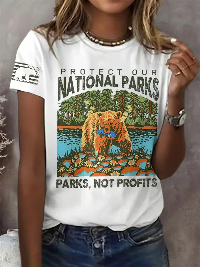 Women'S Support National Parks Print Round Neck T-Shirt