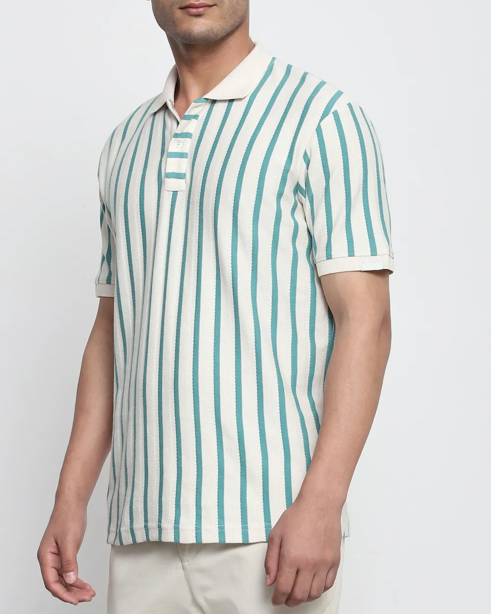 Daily Simple Teal Striped Textured Polo Shirt
