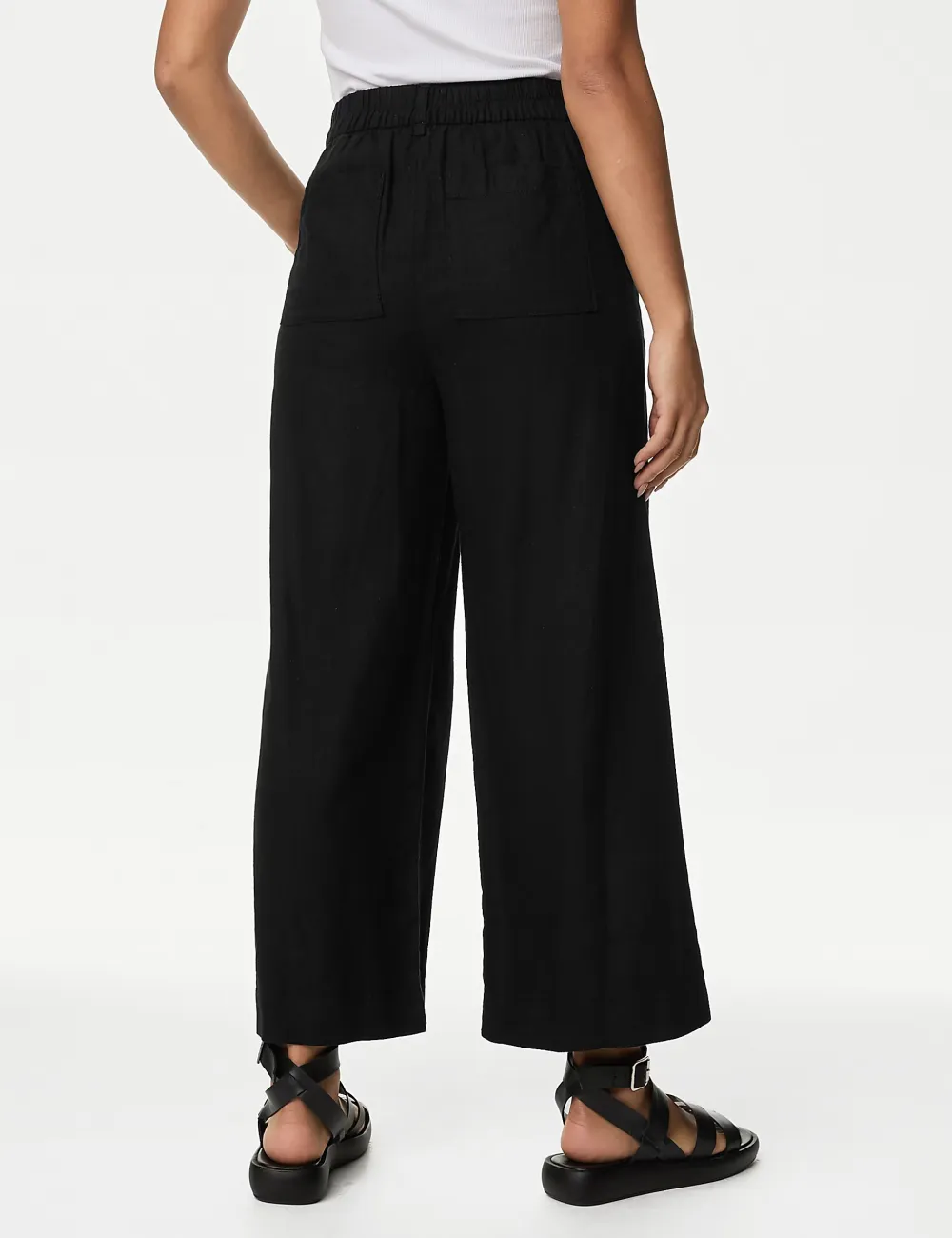 Black Shirred Wide Leg Trousers