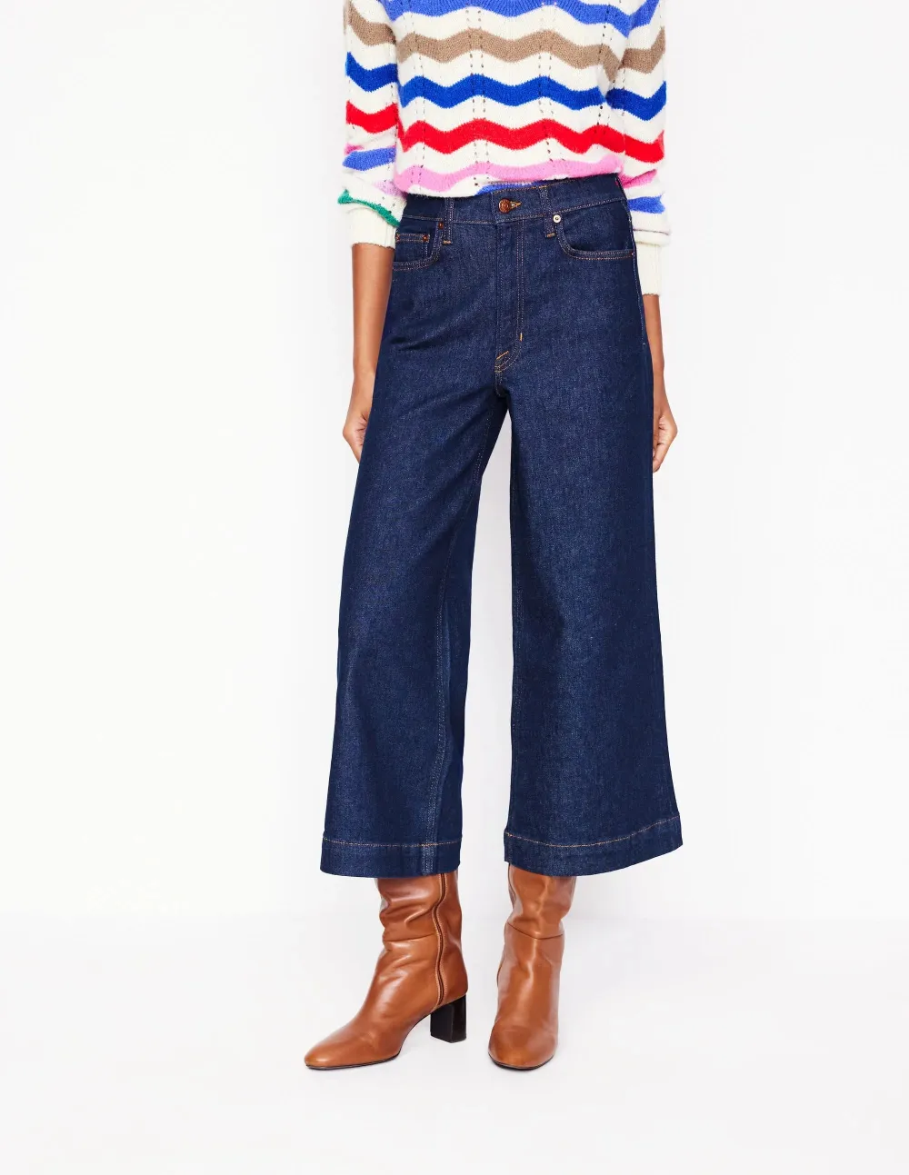 High Rise Wide Crop Jeans -Indigo Rinse