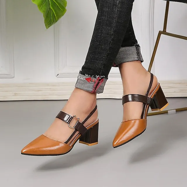 Women's Sandals Block Heel Sandals Ankle Strap Sandals Party Outdoor Daily Summer Block Heel Low Heel Chunky Heel Pointed Toe Sexy Classic Casual PU Leather Faux Leather Ankle Strap Color Block White