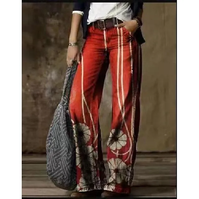 Women's Jeans Bootcut Wide Leg Full Length Faux Denim Side Pockets Wide Leg High Elasticity Mid Waist Fashion Casual Weekend 1 2 S M