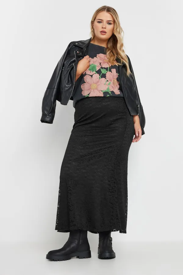 YOURS Curve Black Lace Maxi Skirt