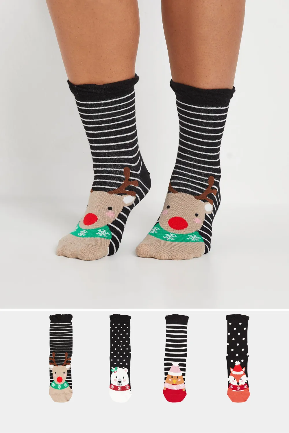 4 PACK Black Animal Christmas Novelty Socks
