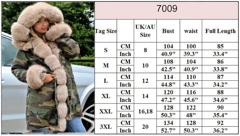 Womens Hooded Camouflage Warm Winter Coats Faux Fur Jacket Parka Overcoat