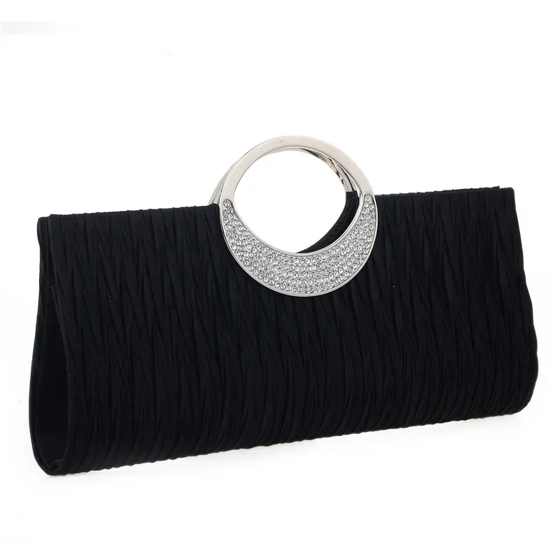 Women's pleated hand-carved evening bag with diamonds