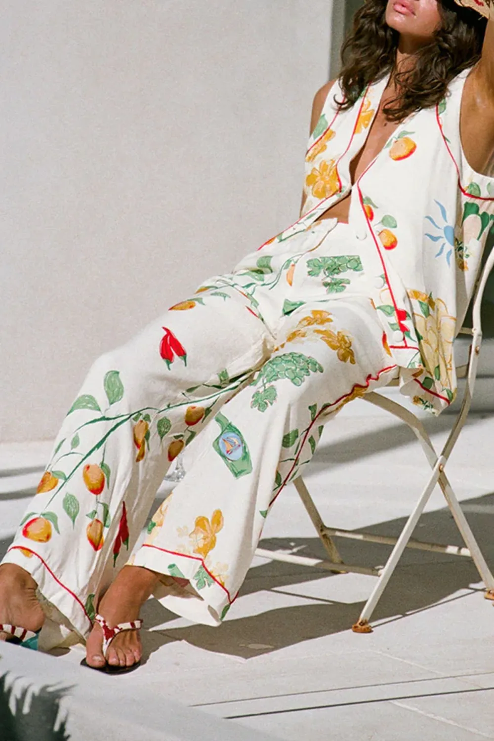 Fruit Print Slight Stretch Pants