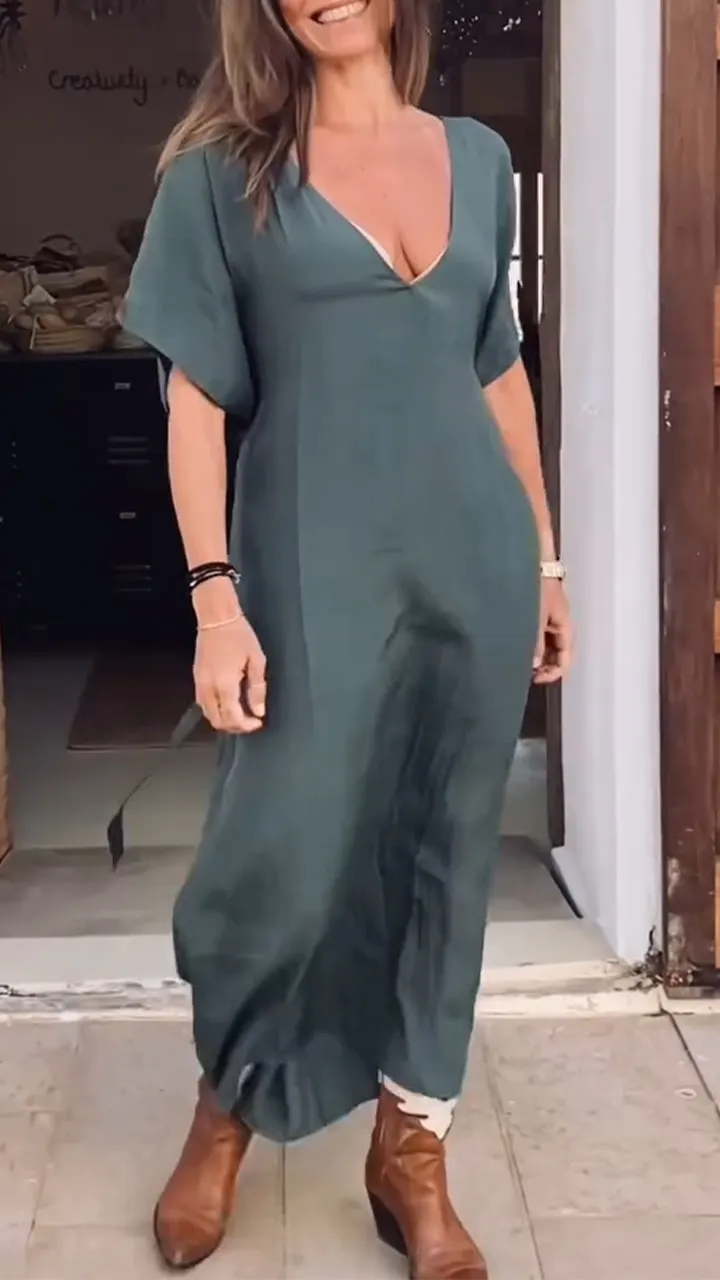 Women's V-neck Sleeve One-piece Strap Loose Casual Dress