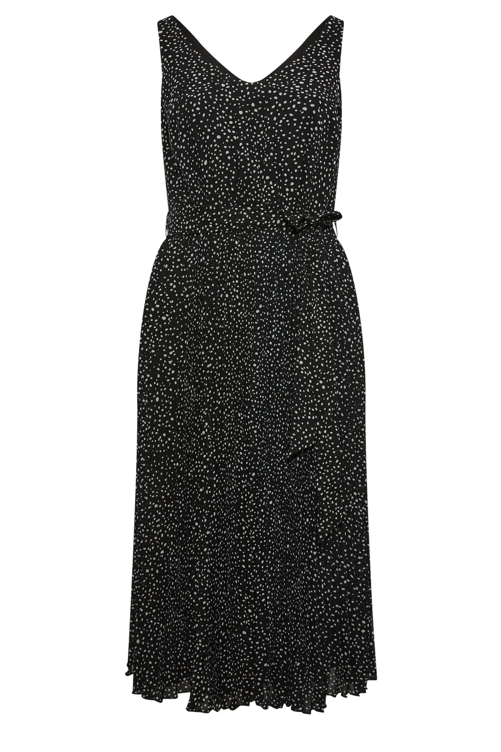 YOURS LONDON Curve Black Spot Print Pleated Maxi Dress