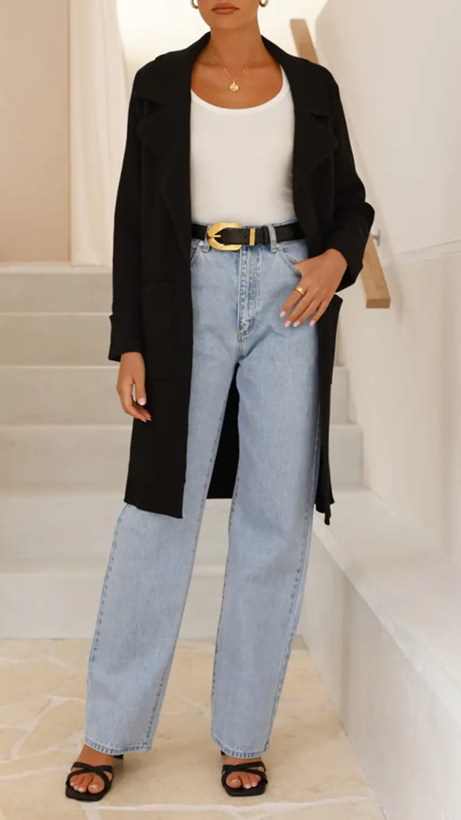 Black Simple Mid-Length Jacket