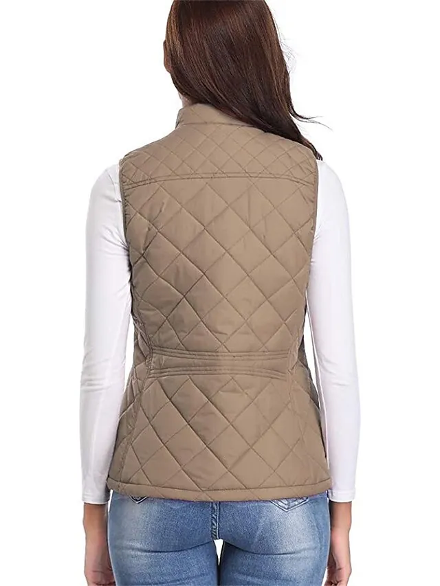 Women's Quilted Vest Crop Sleeveless Winter Coat Lightweight Puffer Gilet Warm Windproof Outerwear with Pockets Zip up Fall Street Casual Jacket Light Blue claret Sea Blue