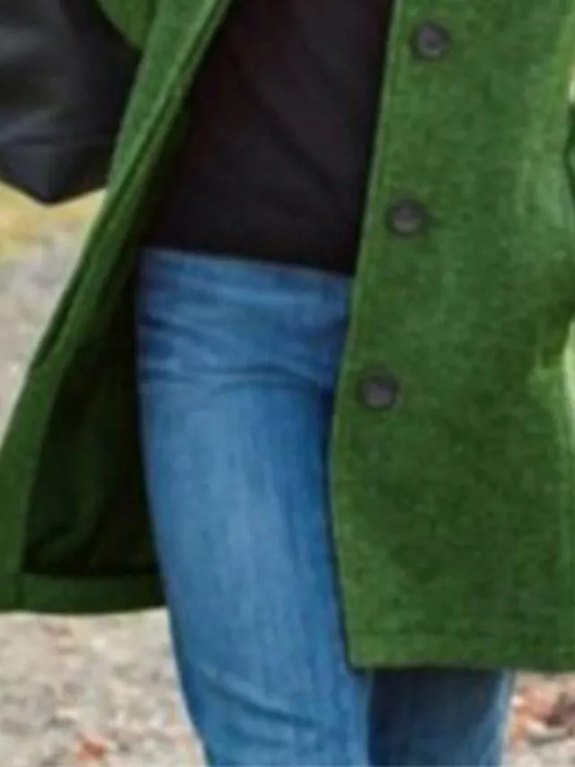 Women's Wool Coat Fall Pea Coat Winter Warm Overcoat Casual Daily Street Style Smocked Single Breasted Turndown Green Dark Grey Regular Fit S M L XL XXL 3XL / Windproof