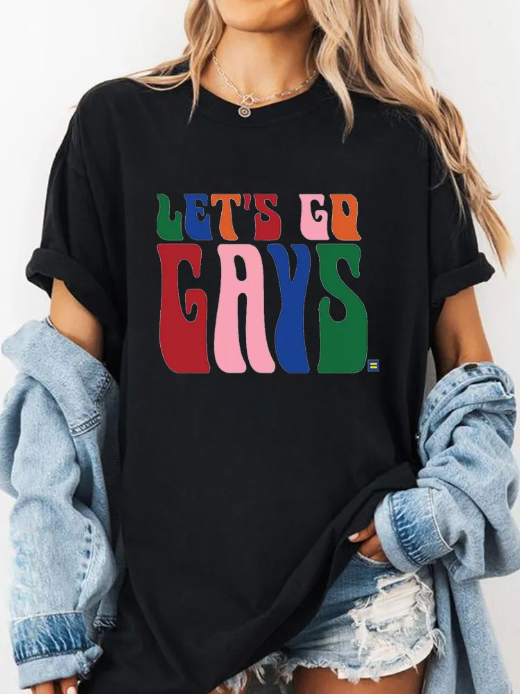 Let'S Go Gays Ringer T-Shirt Pure Cotton Round-Neck Short-Sleeved Top