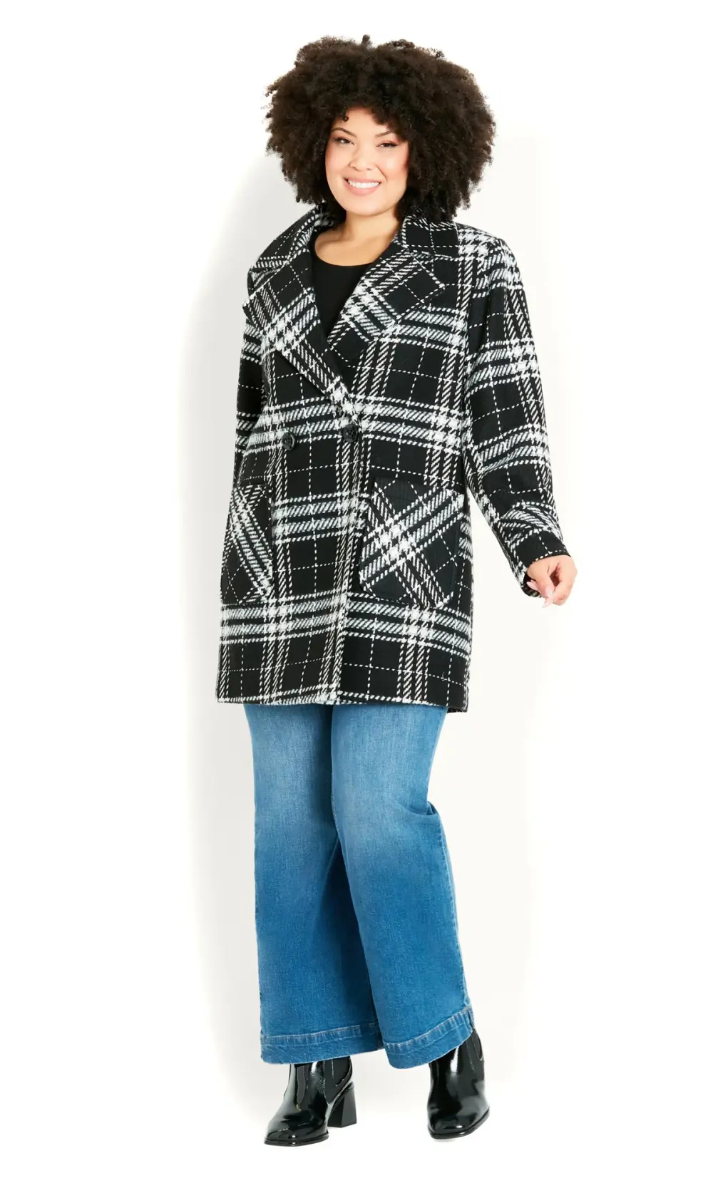 EVANS Curve Black & White Check Coat